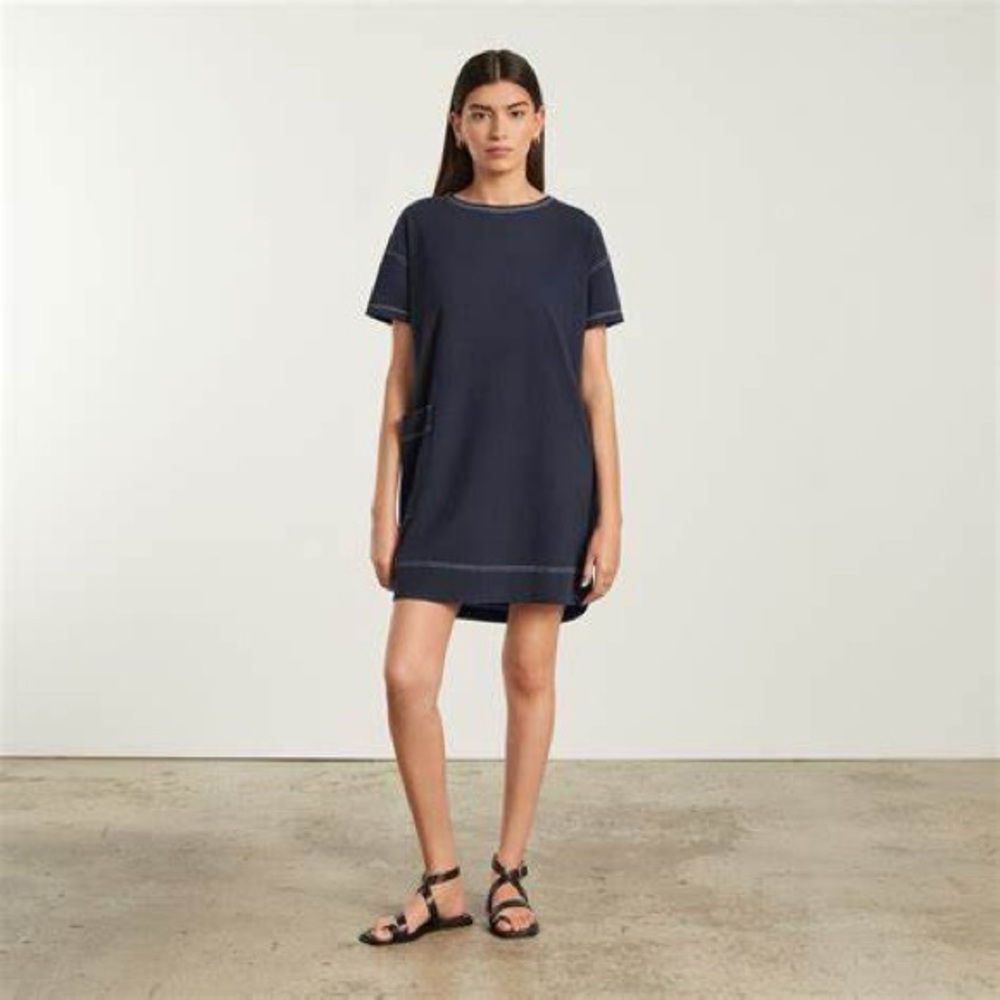 Everlane Oversized Mariner Dress In True Navy/White Size L
